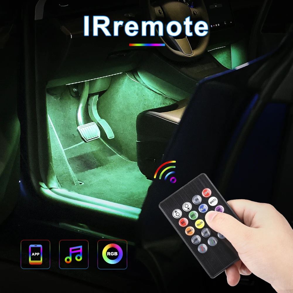LED 자동차 인테리어 장식 풋 램프 스트립, USB 무선 원격 음악 앱 제어, 자동 RGB 분위기 조명, 네온 36 48 72