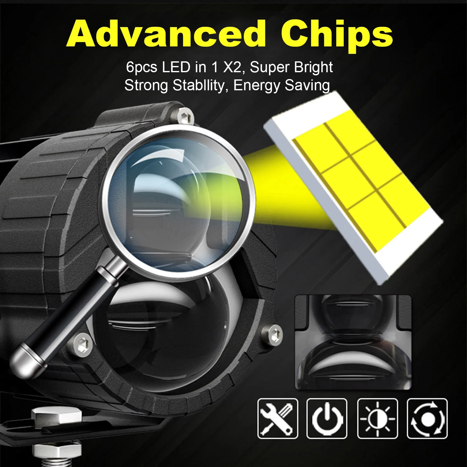 LED 포드 라이트 화이트 앰버 하이 로우 콤보 빔 LED 작업 안개 운전 조명 바, 오토바이 ATV UTV SUV 오프로드 4x4 트럭용, 3 인치