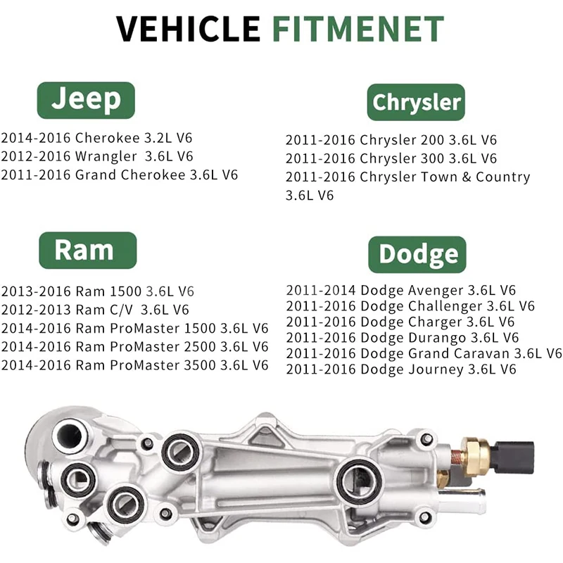 926-959 알루미늄 오일 필터 어댑터 하우징 엔진, 68105583AF, 닷지 크라이슬러 램 충전기, 체로키 랭글러 프로마스터 3.6L V6