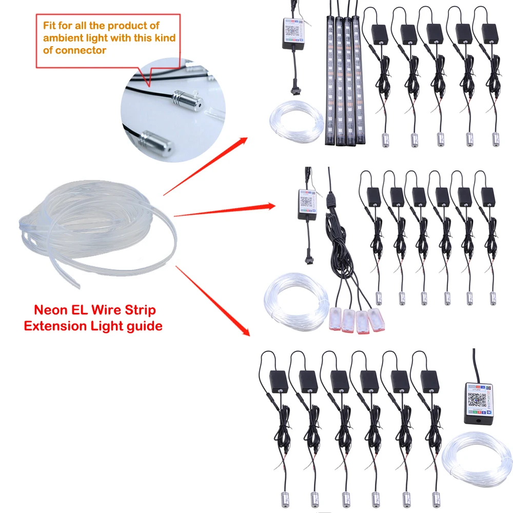 자동차 인테리어 장식 광섬유 네온 와이어 스트립 라이트 가이드, 주변 조명 장비용 익스텐션 액세서리, 3mm
