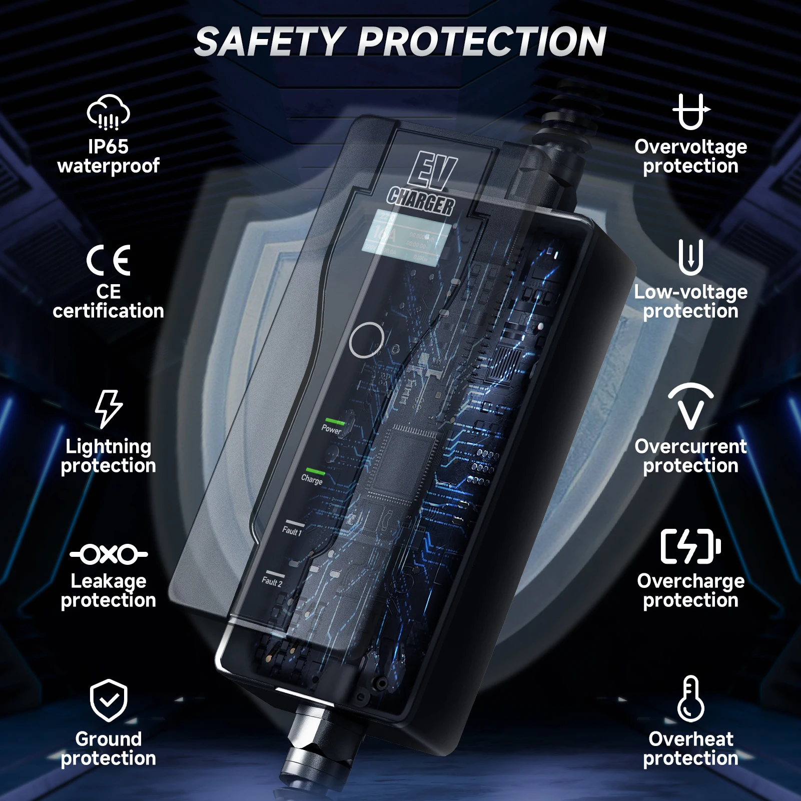 전기 자동차용 휴대용 EV 충전기 타입 2 IEC62196-2 EVSE 고속 충전 박스 타입 1 SAEJ1772 EU 플러그 컨트롤러 월박스, 16A 3.5KW