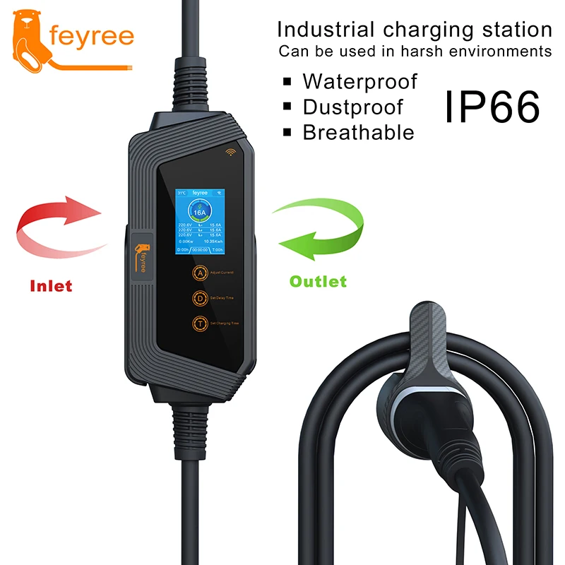 Feyree 전기 자동차용 휴대용 EV 충전기 케이블, Wi-Fi 앱 제어, EVSE 충전 박스, CEE 플러그, 11KW, 16A, 3P