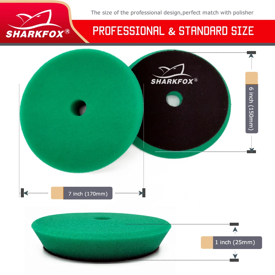 Sharkfox 자동차 연마 독일 스폰지 버핑 폴리셔 패드, 부드러운 버퍼 패드, 연마용 스크래치 제거, 3 인치, 5 인치, 6 인치, 125mm, 150mm