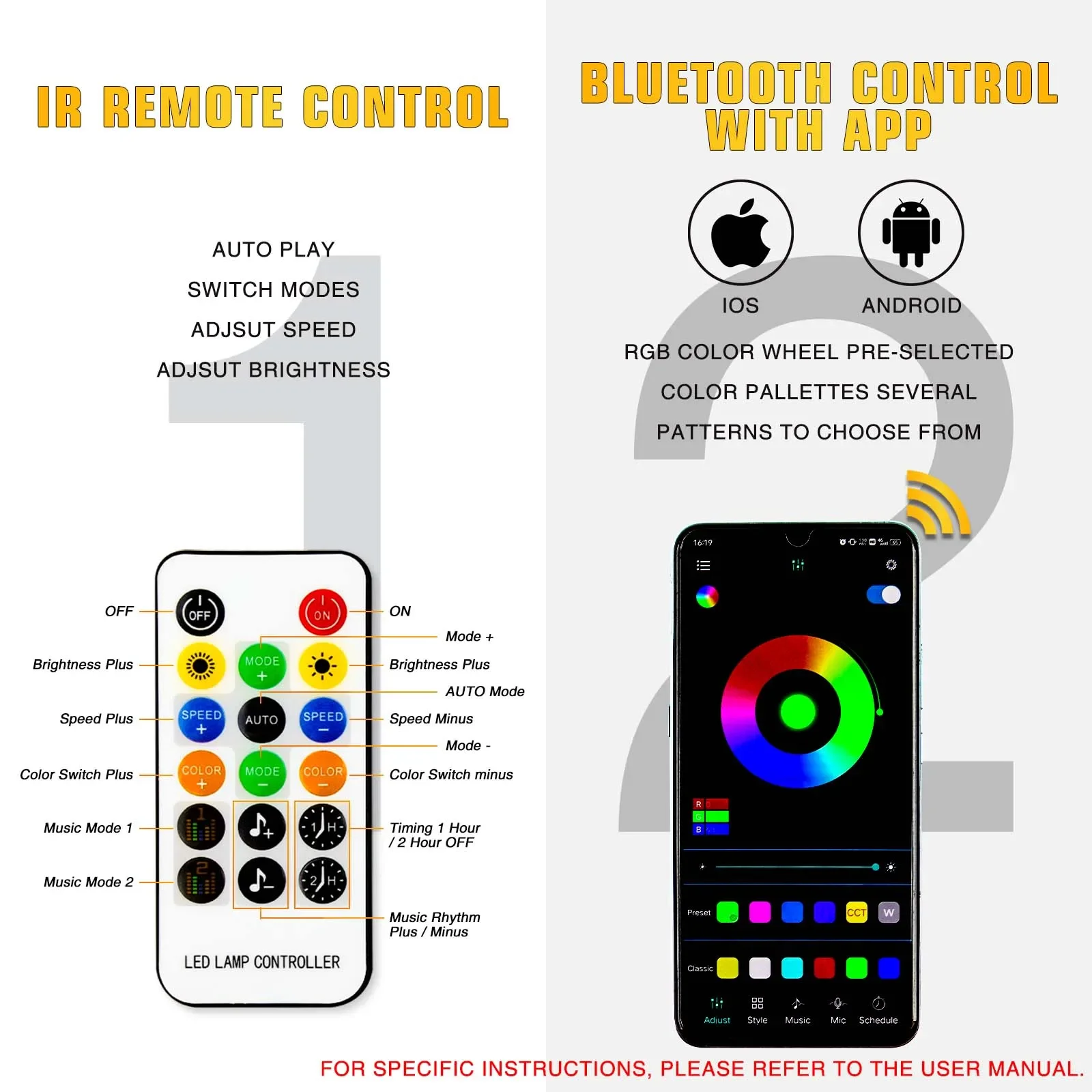 블루투스 및 원격 제어 다채로운 나선형 LED 채찍 조명, 안테나 채찍, ATV 폴라리스 RZR용, 4FT 5050RGB, 2 개