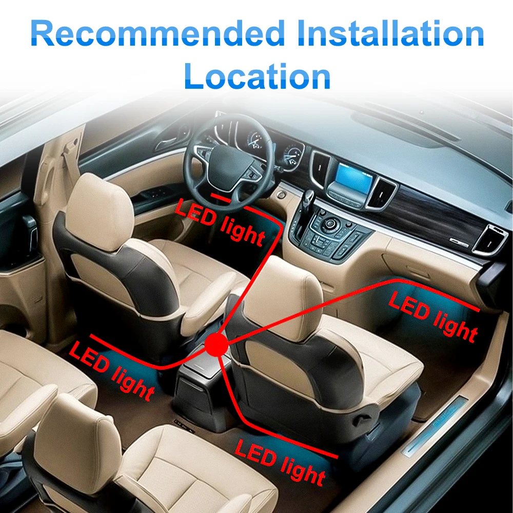 LED 자동차 인테리어 장식 풋 램프 스트립, USB 무선 원격 음악 앱 제어, 자동 RGB 분위기 조명, 네온 36 48 72