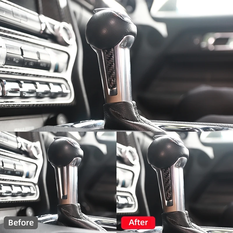 포드 머스탱 GT 2015-2021 용 액세서리, 탄소 섬유 인테리어 자동차 기어 레버, 양면 트림 커버 트림 스티커 데칼 장식