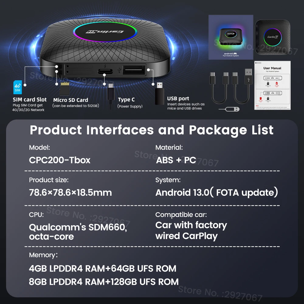 2024 CarlinKit 카플레이 Ai 박스, 안드로이드 13, SDM660, 옥타코어 무선 카플레이, 안드로이드 자동 스마트 카 멀티미디어 스트리밍 TV 박스