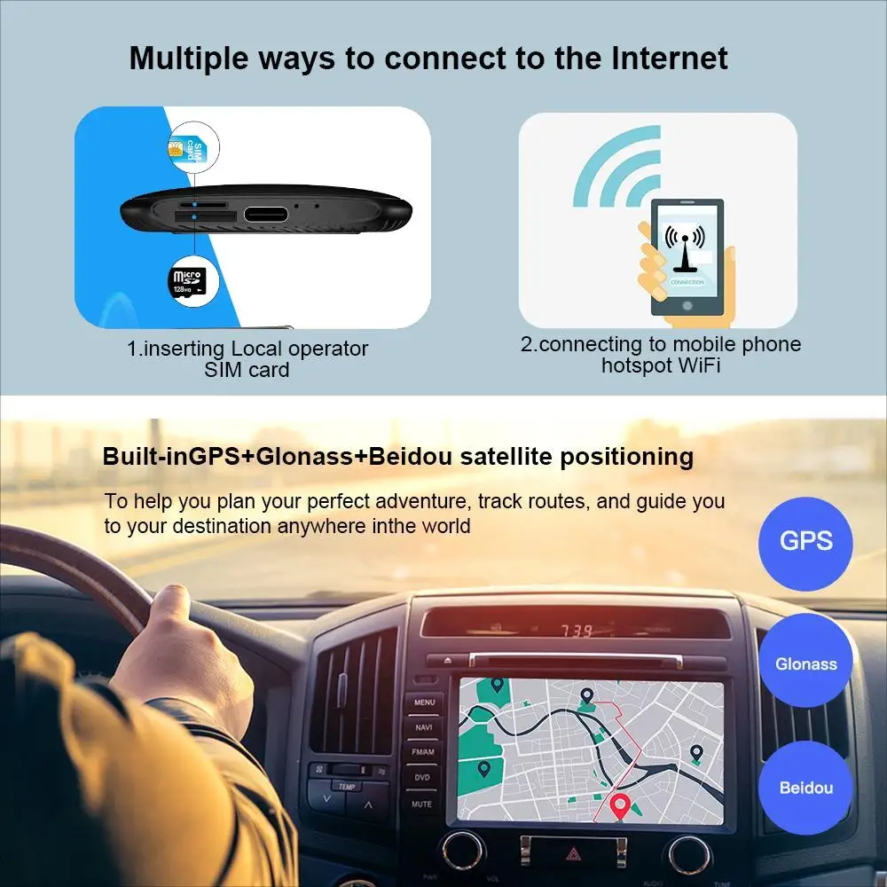 카플레이 미니 박스 무선 안드로이드 자동 카플레이 Ai 박스, 4g LTE GPS 내장 SIM, 3G + 32G, 볼보 포드 벤츠 VW 아우디 기아용