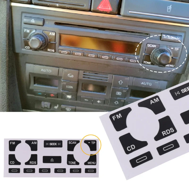 자동차 라디오 스테레오 마모 필링 버튼 수리 데칼 스티커 블랙 자동차 액세서리 인테리어, 아우디 A4 B6, B7, A6, A2 및 A3 8L, P