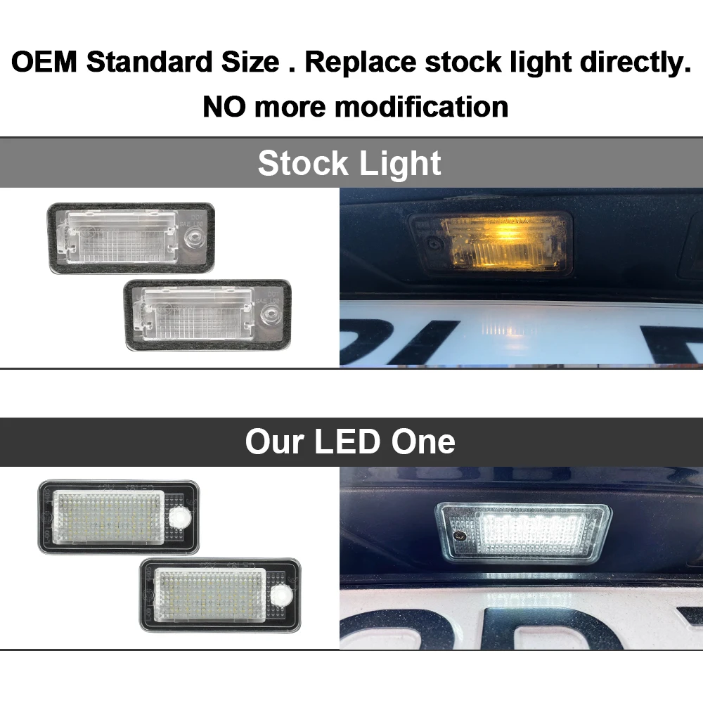 LED 번호판 조명, 아우디 A3 8P A4 S4 RS4 B6 B7 A6 RS6 S6 C6 A8 S8 Q7 캔버스, 오류 없음, 번호 램프, 2 개