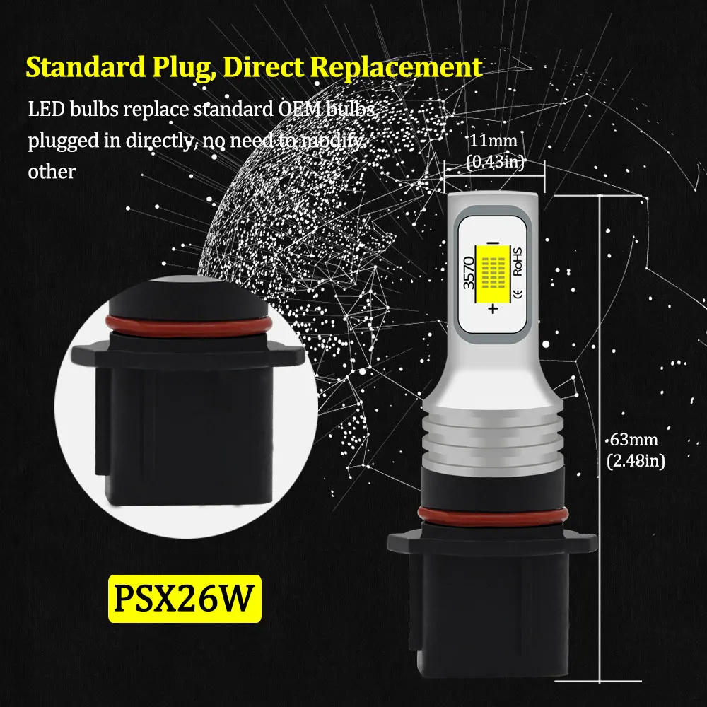 BMT PSX26W PSX24W P13W LED 안개등 전구, H8 H11 H16 JP 9005 HB3 9006 HB4 자동차 헤드라이트, 스바루 지프 6000K 화이트 옐로우, 2 개