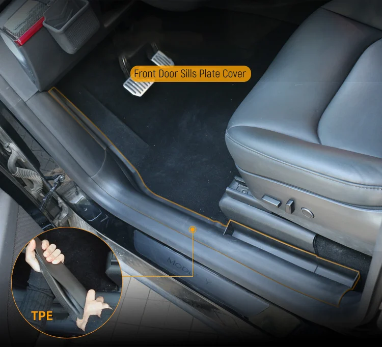 테슬라 모델 Y용 후면 문짝 입구 카펫 보호대, 스커프 방지 데칼, 전면 문짝 씰 플레이트 커버, 페달 레스트, 킥 방지 패드