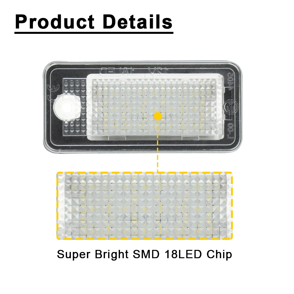 LED 번호판 조명, 아우디 A3 8P A4 S4 RS4 B6 B7 A6 RS6 S6 C6 A8 S8 Q7 캔버스, 오류 없음, 번호 램프, 2 개