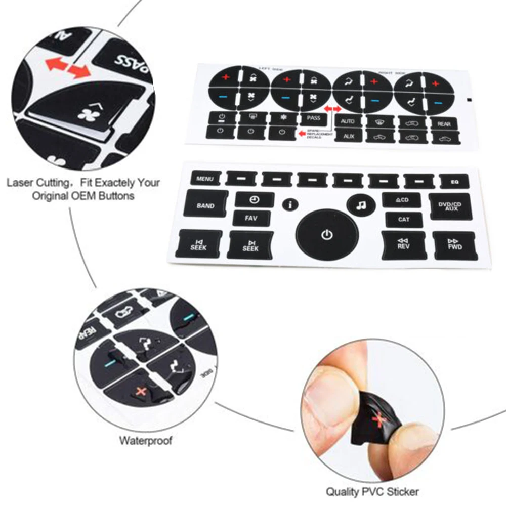 자동차 AC 대시 버튼 수리 키트 스티커 대시 보드 데칼, 뷰익 엔클레이브 쉐보레 아발란치 실베라도 타호 GMC 아카디아 시에라 유콘용
