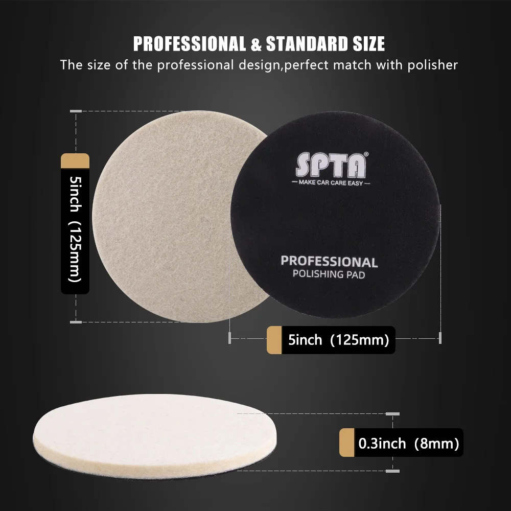 SPTA 1, 2, 3, 4, 5, 6/7 인치 양모 연마 패드, 자동차 유리 금속 버핑 디스크, 광택기 왁싱 청소용