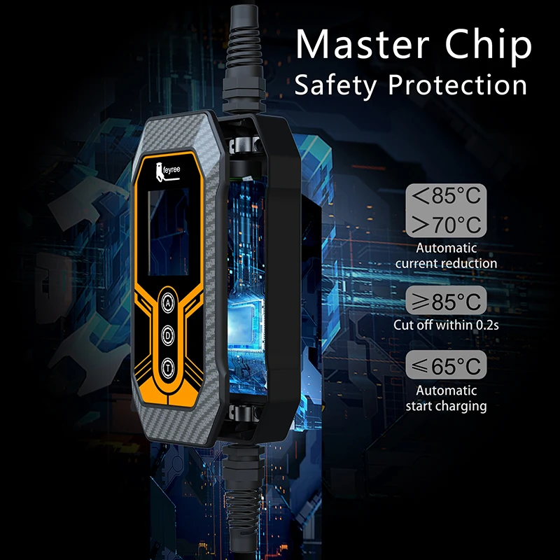 Feyree 휴대용 EV 충전기 월박스 타입 1 j1772 소켓, 32A 7KW, 1 상 앱 제어, EVSE 전기 자동차용 휴대용 충전 박스