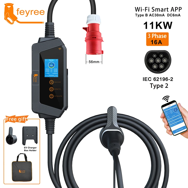 Feyree 전기 자동차용 휴대용 EV 충전기 케이블, Wi-Fi 앱 제어, EVSE 충전 박스, CEE 플러그, 11KW, 16A, 3P title=Feyree 전기 자동차용 휴대용 EV 충전기 케이블, Wi-Fi 앱 제어, EVSE 충전 박스, CEE 플러그, 11KW, 16A, 3P