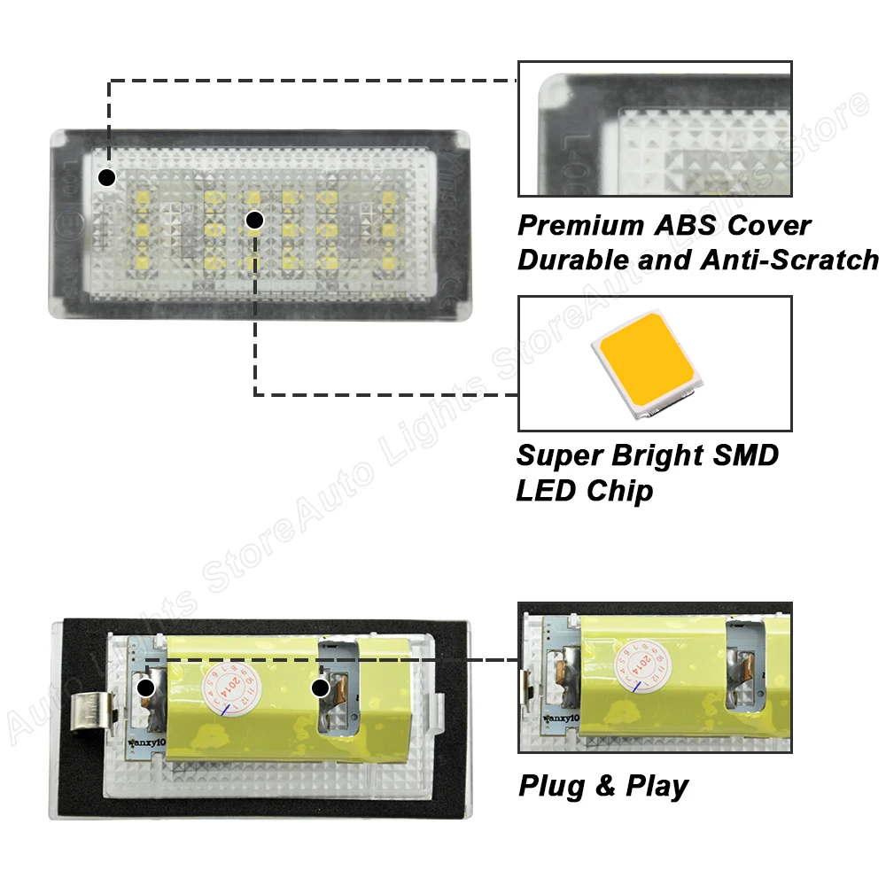 BMW 번호판 조명, M3 1998-2006 번호판 램프, 플러그 앤 플레이 방수, 12V 화이트, 2PCs 번호판 조명, E46