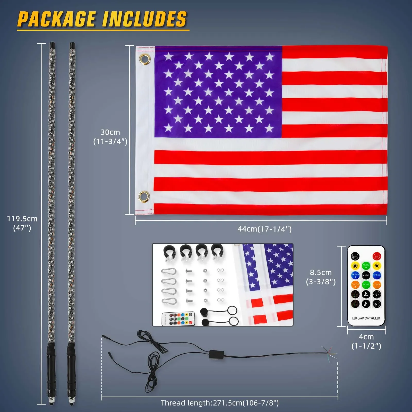 블루투스 및 원격 제어 다채로운 나선형 LED 채찍 조명, 안테나 채찍, ATV 폴라리스 RZR용, 4FT 5050RGB, 2 개