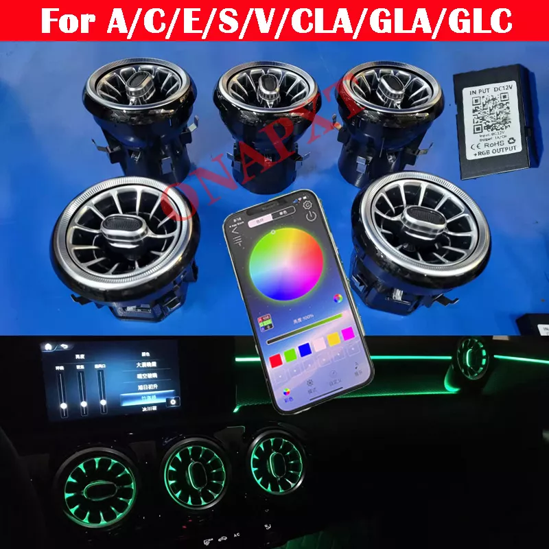 벤츠 A/C/E/S/V/CLA/GLA/GLC W176 W205 W213 W222 W447 W117 W156 X253 블루투스 APP 노즐 앰비언트 라이트 에어 벤트 터빈 용 LED title=벤츠 A/C/E/S/V/CLA/GLA/GLC W176 W205 W213 W222 W447 W117 W156 X253 블루투스 APP 노즐 앰비언트 라이트 에어 벤트 터빈 용 LED 