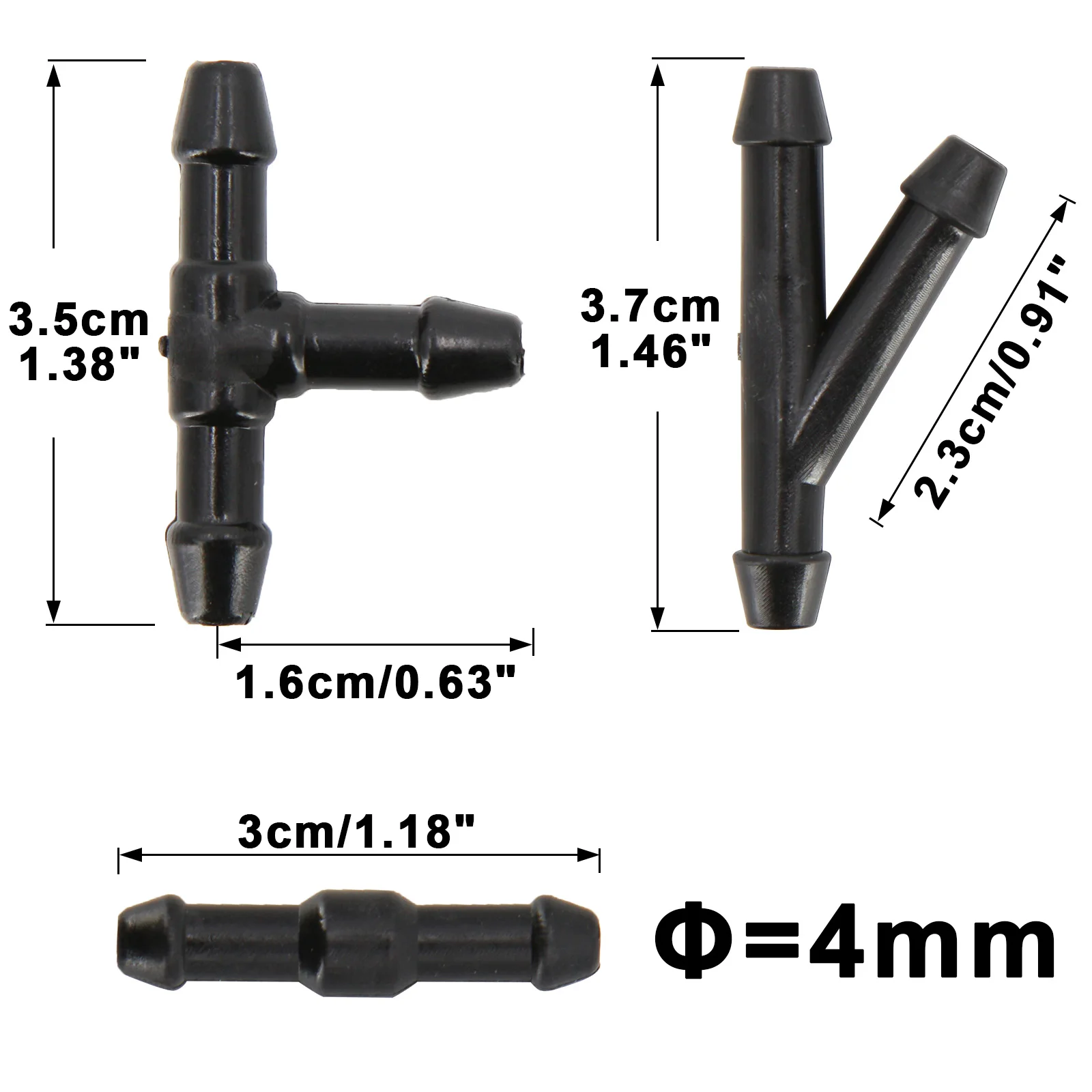 18Pcs 유니버설 와이퍼 와셔 노즐 호스 튜브 조이너 파이프 커넥터 T 조각 스트레이트 티 3 웨이 Y 조각 공기 연료 물 가솔린