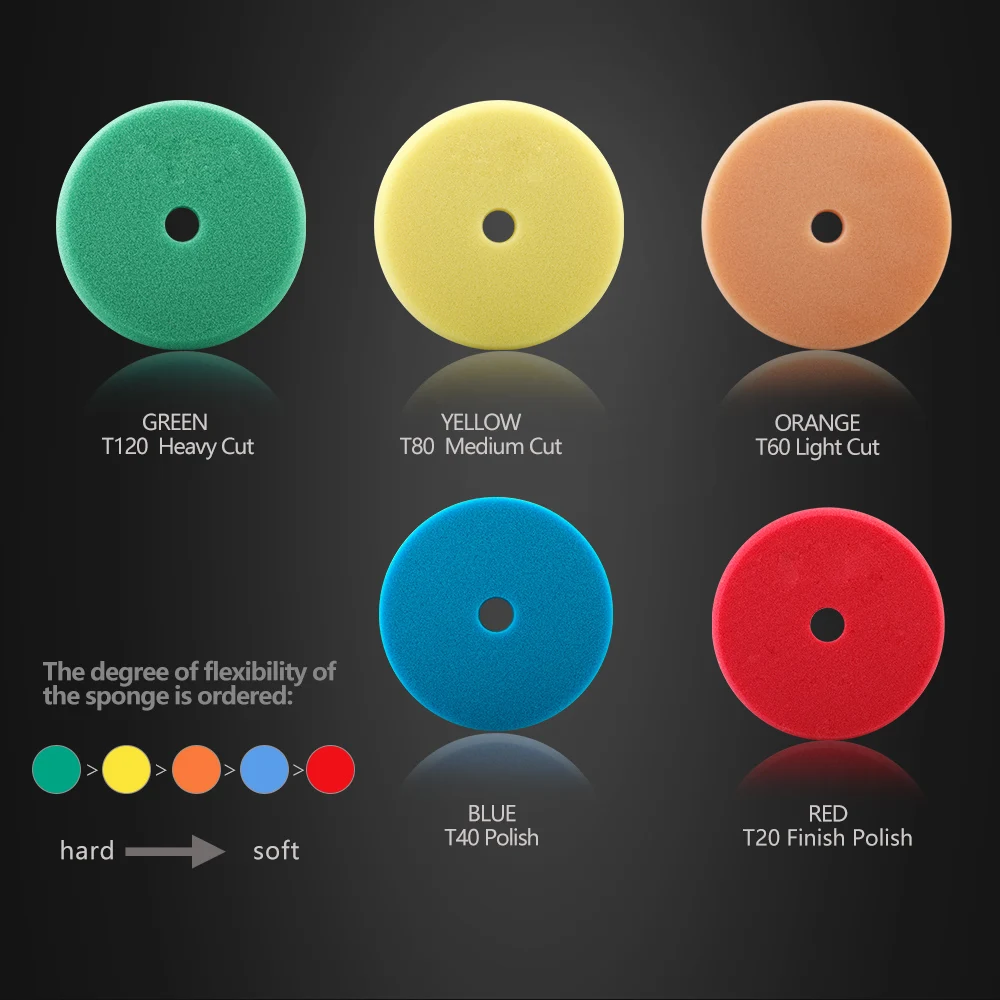SPTA 자동차 T자형 스펀지 버핑 연마 패드, 플랫 폴리셔 패드, 스크래치 제거, 연마 및 왁싱, 단일 판매, 3 인치, 5 인치, 6 인치