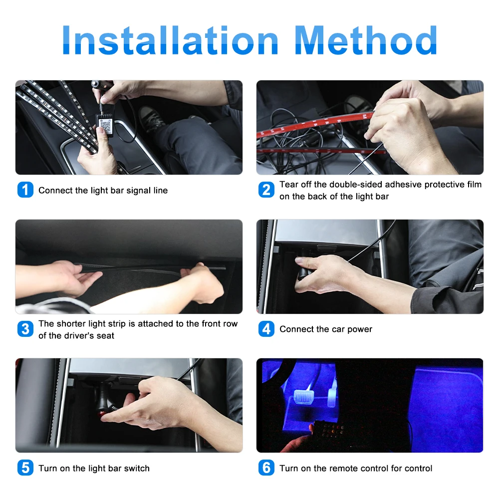 LED 자동차 인테리어 장식 풋 램프 스트립, USB 무선 원격 음악 앱 제어, 자동 RGB 분위기 조명, 네온 36 48 72