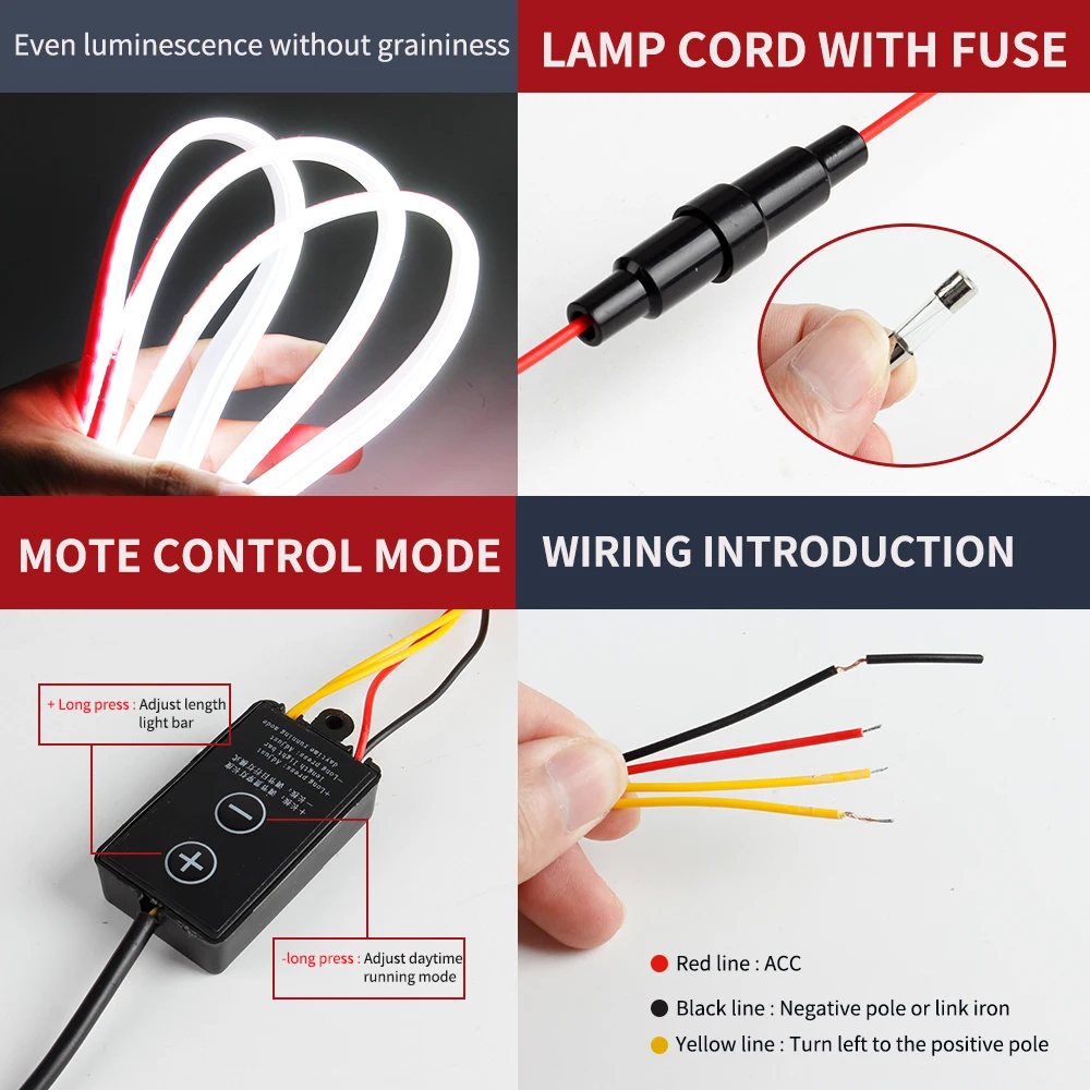 OKEEN LED 자동차 후드 장식 조명 스트립, 시작 스캔 주변 조명, 자동차 주간 주행등 DRL, 방향 지시등 포함, 12V