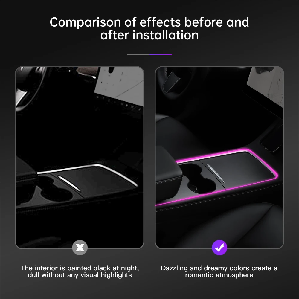 YZ 테슬라 모델 Y/3 2021 2023 센터 콘솔 대시보드 주변 조명, LED 스트립 네온 조명 센터 테슬라 액세서리