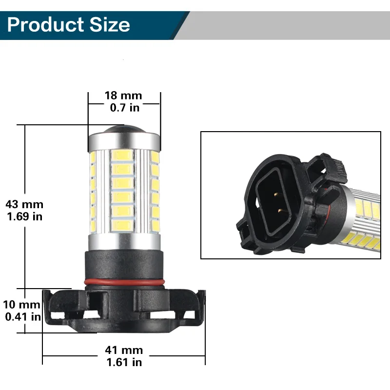 차량용 LED 안개등 또는 주행등 램프, LED 5202 H16(EU) PSX24W 5630 33SMD 전구, 12V 6000K 화이트 3000K, 2 개