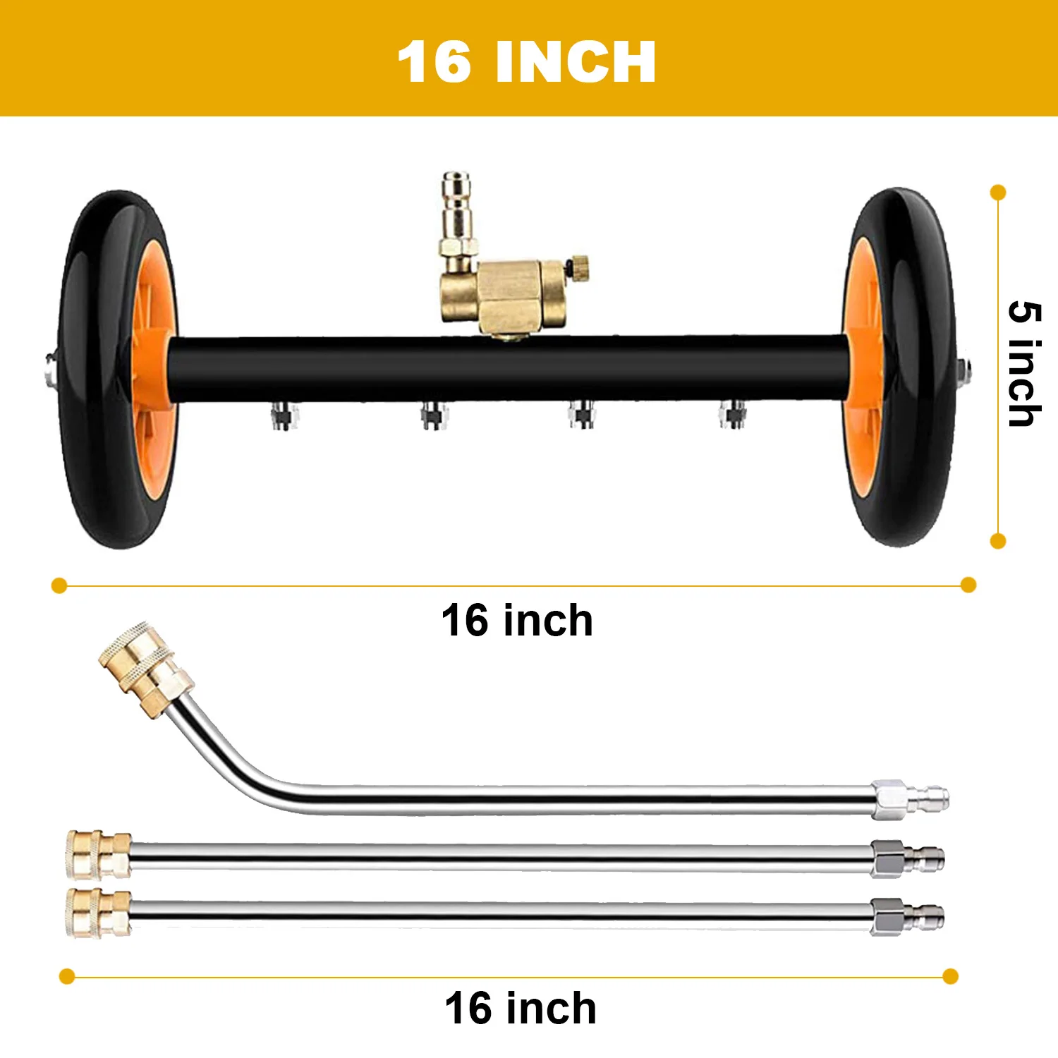 카처 라버 압력 세척기 하부 캐리지 표면 클리너 물 빗자루, 자동차 섀시 바닥 세척, 1/4 인치 퀵 커넥터, 16 인치