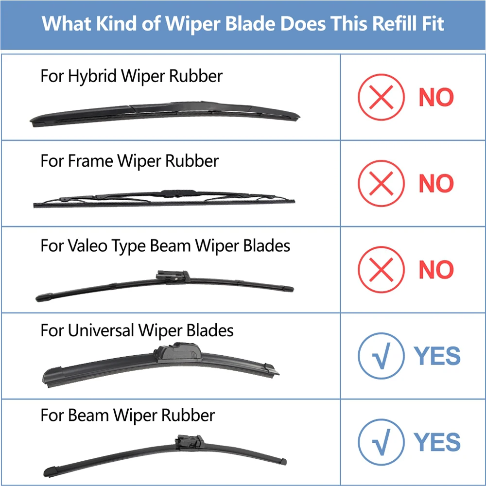 자동차 와이퍼 블레이드 삽입 고무 리필 스트립, 뼈없는 프레임리스 와이퍼 블레이드, 6mm 14