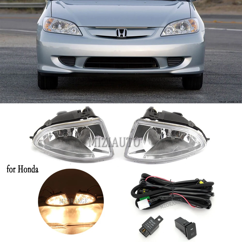 Honda Civic 2004 2005 헤드라이트용 안개등, LED 프론트 범퍼 할로겐 안개등 어셈블리, 와이어링 스위치 케이블 액세서리