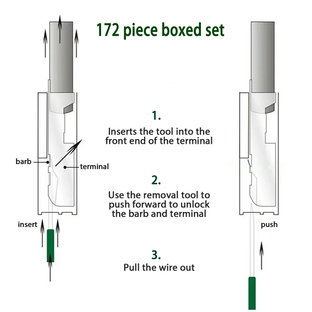 자동차 터미널 해체 도구 키트, 핀 터미널 해체 풀러, 수리 도구, 박스 포함 와이어 압착 커넥터, 172 개