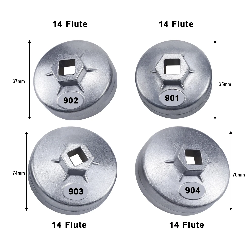 오일 필터 렌치 엔드 캡 소켓 리무버 도구, 도요타 BMW VW 현대 지프용 알루미늄 901 902 903 904, 65mm, 67mm, 74mm, 14-15 플루트