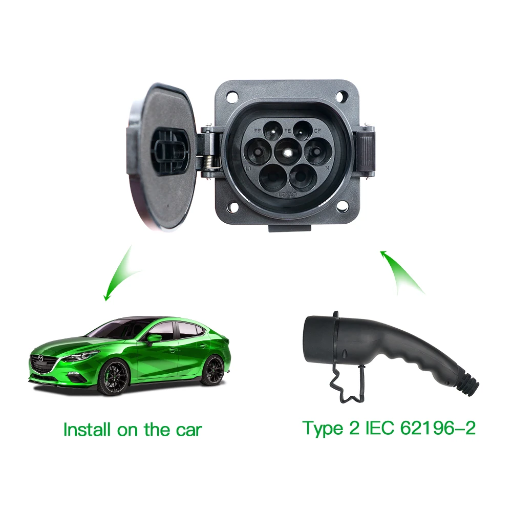 ISIGMA-EV 충전기 암 소켓 유형 2, IEC62196 16A 32A 전기 자동차 충전 사이드 케이블 없음