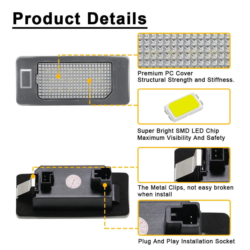 스코다 옥타비아 Superb B6 Combi Fabia Mk3 Rapid Yeti, 아우디 A3 A4 A6 용 LED 번호판 조명, 오류 없는 번호판 램프