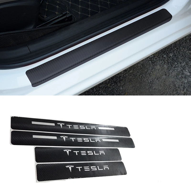 테슬라 모델 3 Y S X 도어 인테리어 안티 킥 보호 필름 및 도어 씰 안티 스커프 페달 스티커, 탄소 섬유 비닐 필름