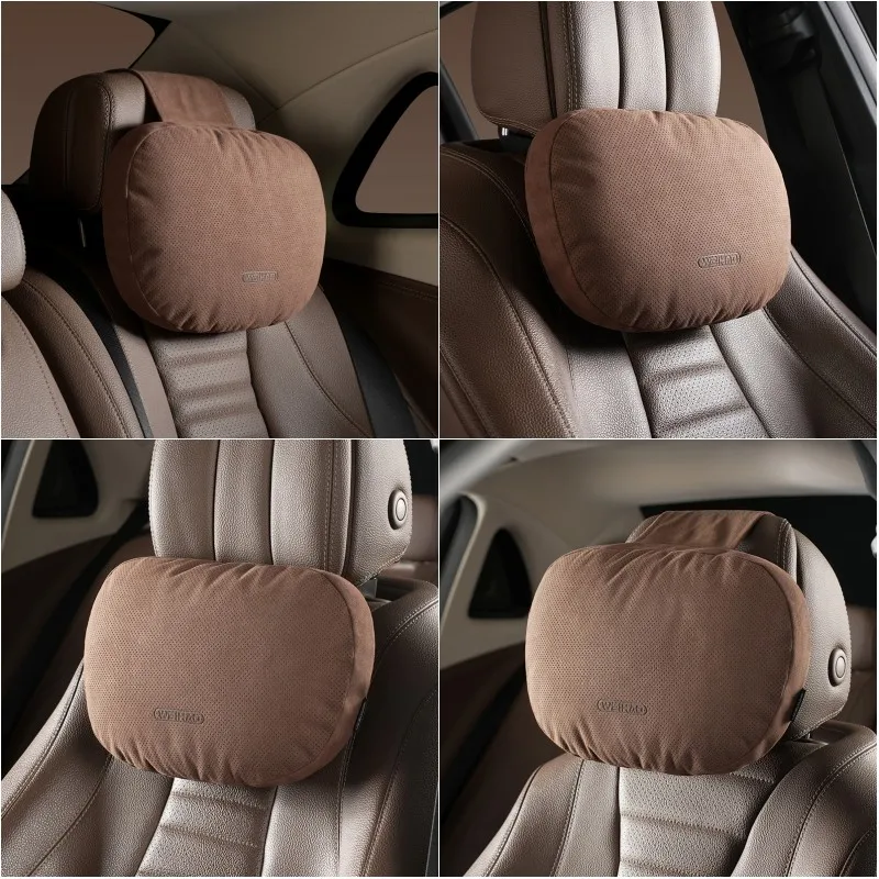 WeiHao 자동차 머리 받침 목 지지대 액세서리, 스웨이드 시트, 부드러운 조절 가능한 베개 받침 쿠션, 벤츠 아우디 BMW용 범용 심사