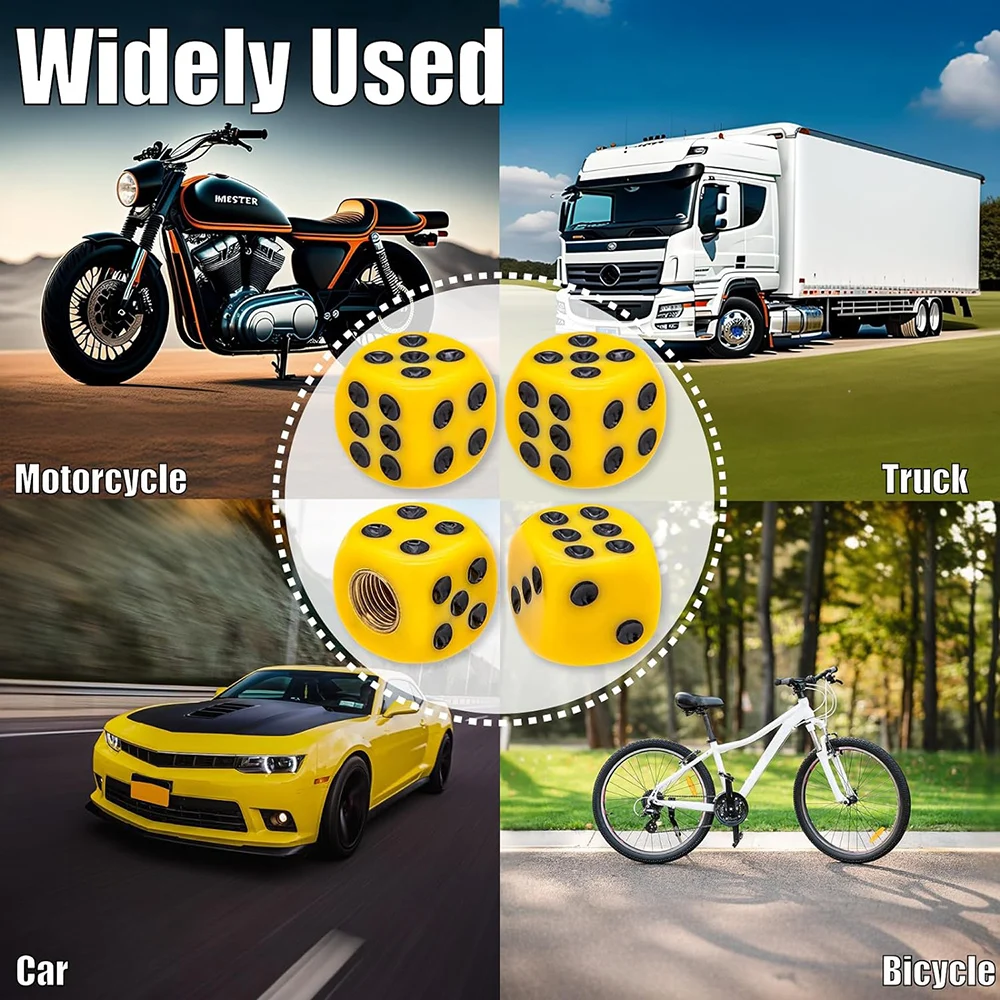 다이스 타이어 밸브 스템 캡, 방수 밀폐 자동차 휠 타이어 에어 캡, 자동차 오토바이 자전거용 범용 밸브 스템 커버, 4 개