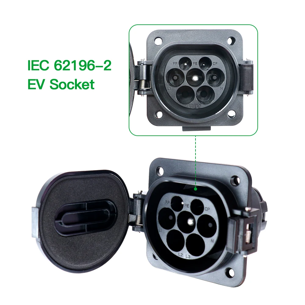 ISIGMA-EV 충전기 암 소켓 유형 2, IEC62196 16A 32A 전기 자동차 충전 사이드 케이블 없음