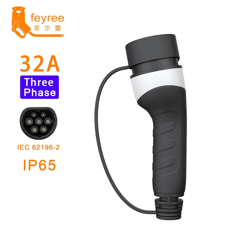 Feyree 전기 자동차용 EV 충전기 플러그, 타입 2 암 소켓, 자동차 측면 16A, 32A, 1 상 11KW, 22KW, 3 상 IEC62196-2 어댑터