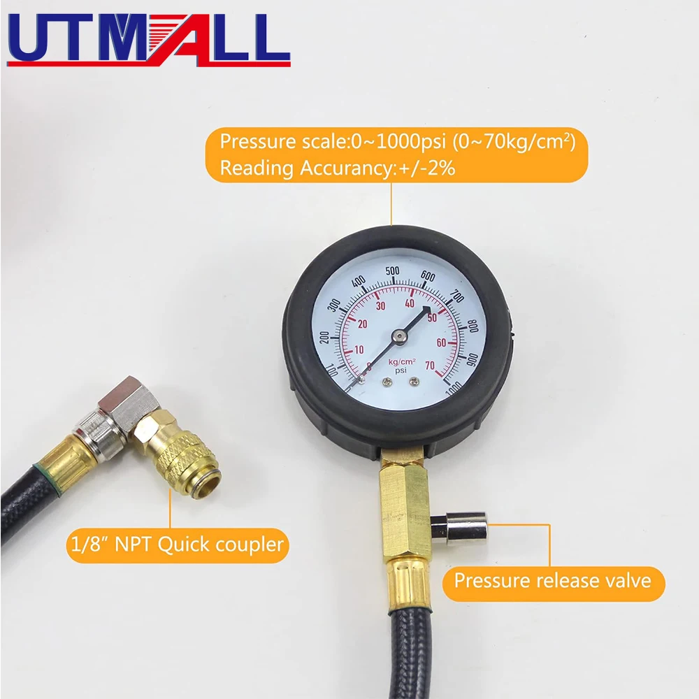 디젤 실린더 압력 게이지 엔진 압축 테스터 TU-15A 키트 0 ~ 1000psi