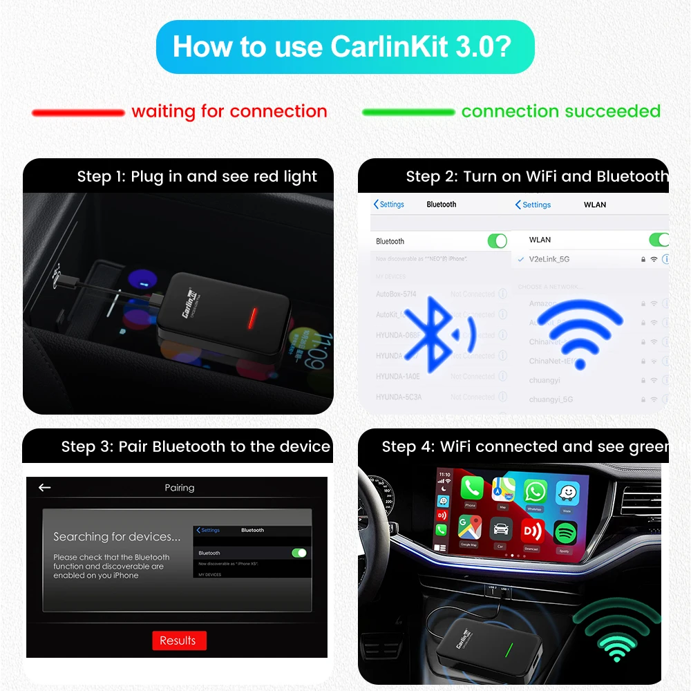 CarlinKit 5.0 3.0 카플레이 무선 어댑터, Ai 박스, 아우디, 마쓰다, 포르쉐, 폭스바겐, 볼보, 시트로엥, 닛산, 기아용, 5GWifi