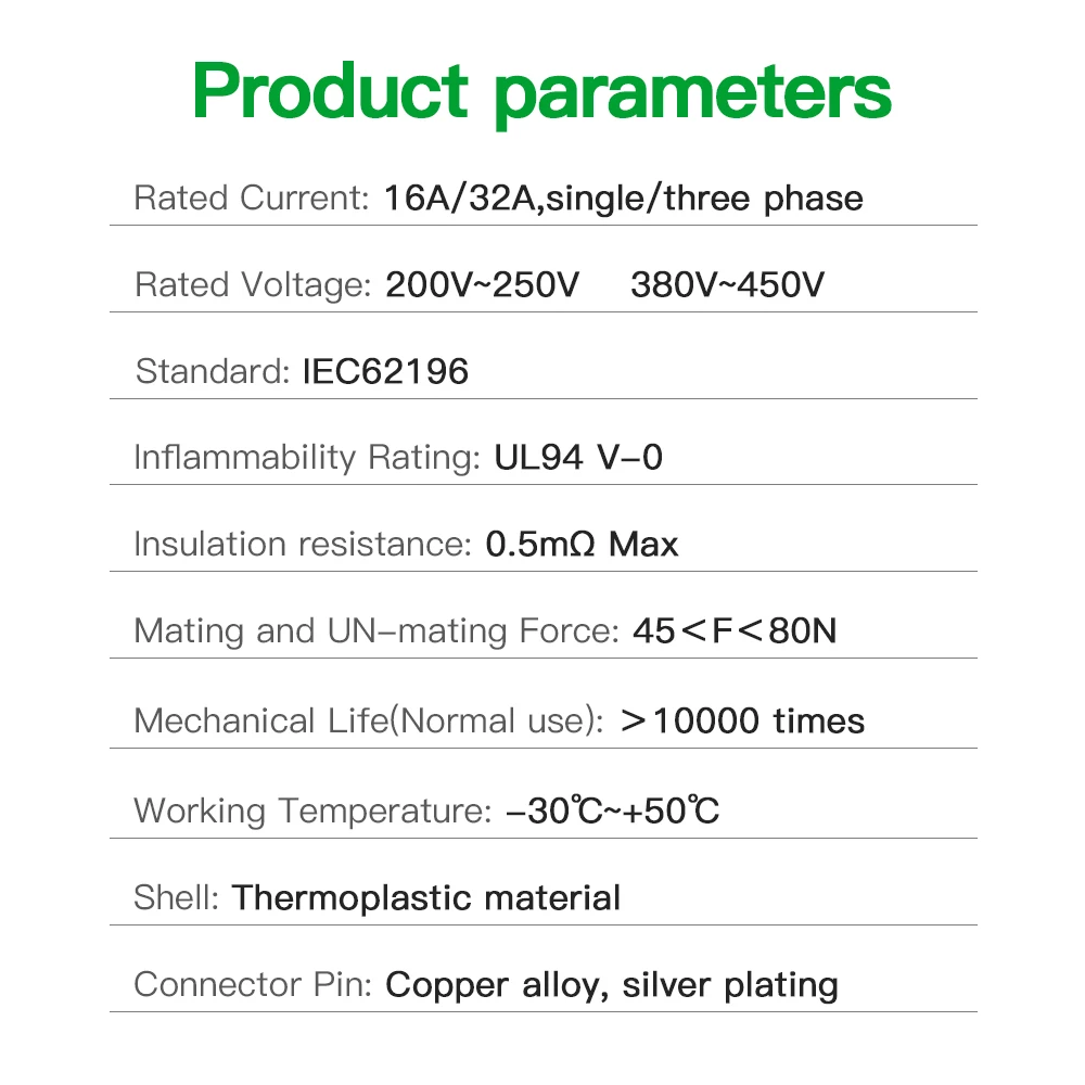 ISIGMA-EV 충전기 암 소켓 유형 2, IEC62196 16A 32A 전기 자동차 충전 사이드 케이블 없음