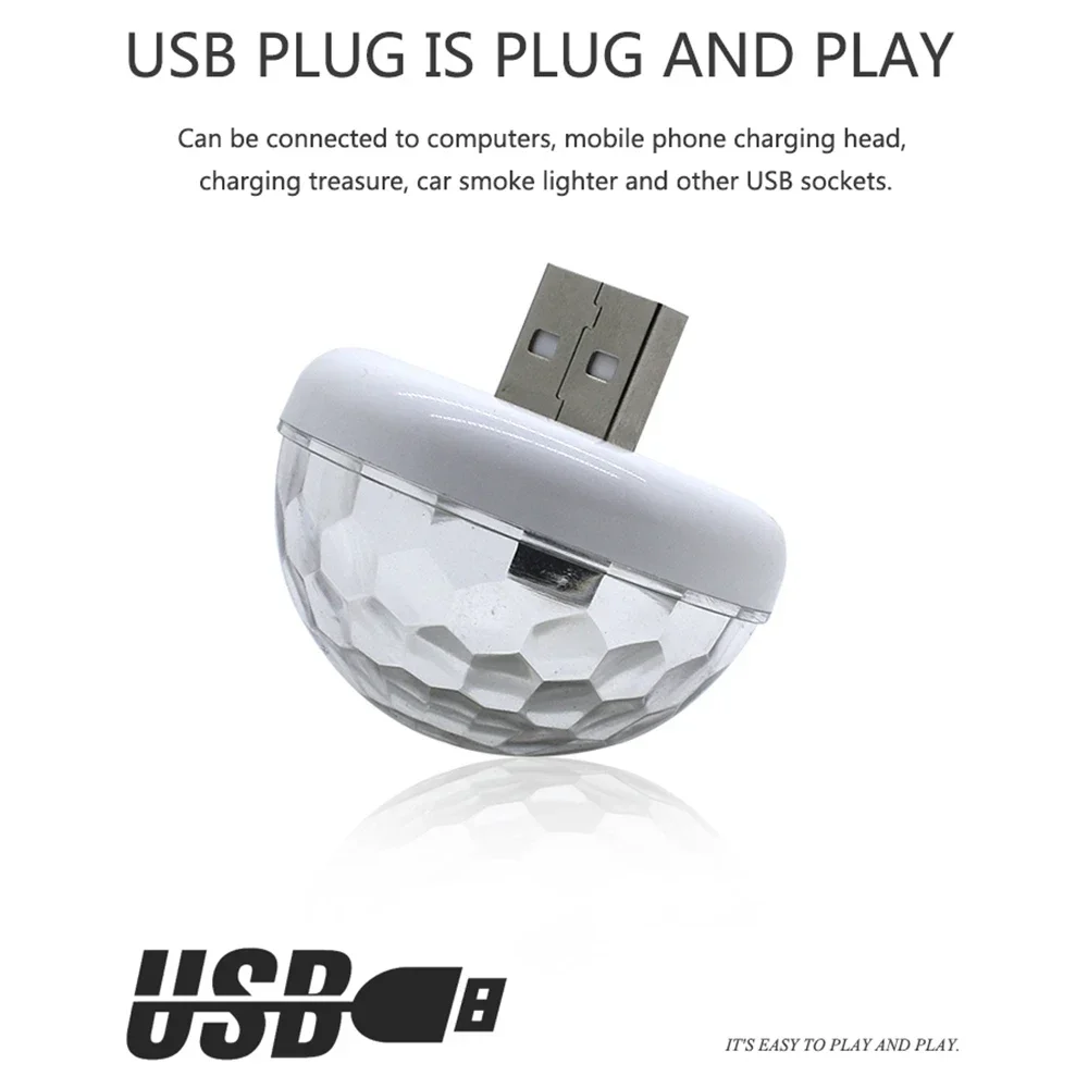 자동차 자동 USB DJ RGB 미니 다채로운 음악 사운드 LED USB-C, IOS 홀리데이 파티 가라오케 분위기 램프, 5V 볼 레이저 라이트, 1X