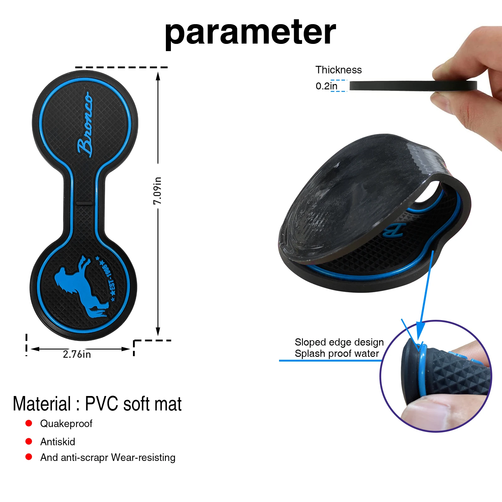 포드 브롱코 자동차 컵 코스터, 2020 2021 2022 소프트 드링크 컵 거치대 미끄럼 방지 패드, 데일리 인테리어 액세서리, 자동차 스타일링