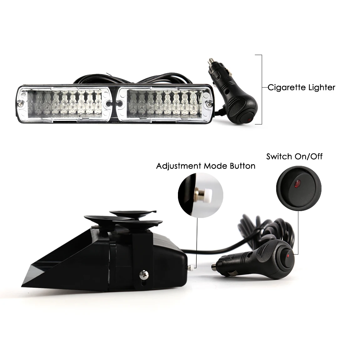 LED 스트로브 신호 비상 앞 유리 경고 비콘 조명, 빨간색, 파란색, 노란색, 호박색, 흰색, 녹색, 자동차 액세서리, 16 LED