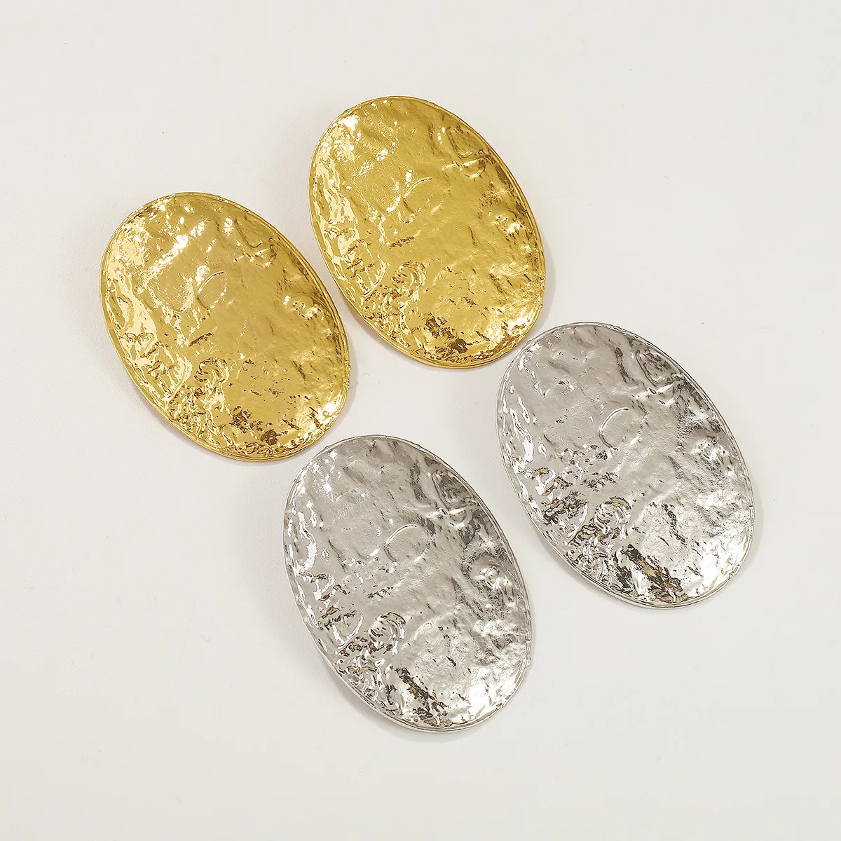 여성용 절묘한 과장된 골드 컬러 타원형 귀걸이, 2023 클래식 질감, 울퉁불퉁한 기하학적 금속 스터드 귀걸이 쥬얼리