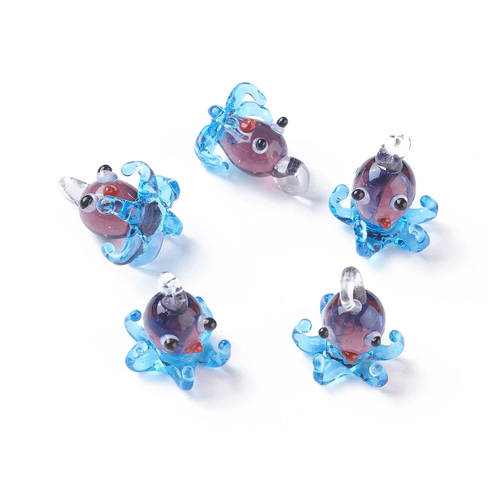 5pcs 미니 수제 동물 Lampwork 유리 펜던트 랍스터 문어 플라밍고 돌고래 바다 사자 부적 비즈 DIY 쥬얼리 만들기위한